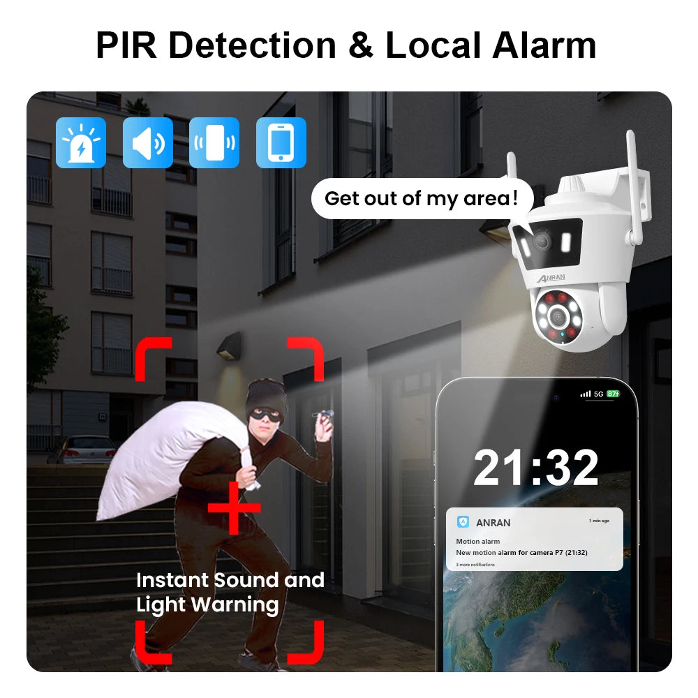 Dual Lens Wifi Camera 4MP+4MP Security Camera Dual Live View Home Protection Color Night Vision Two Way Audio PIR Detection