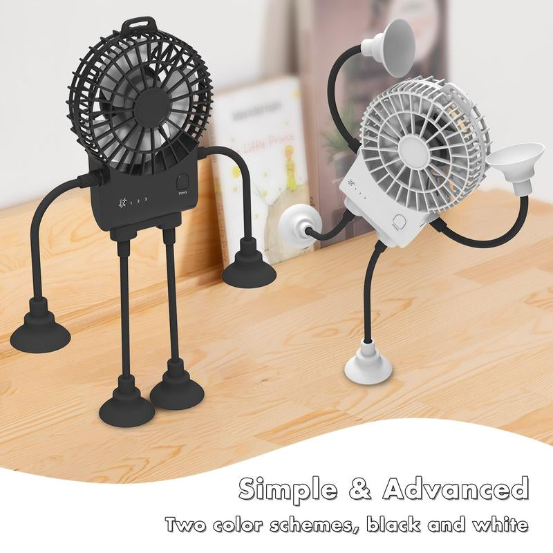 Type-C Adjustable Body Robot Mini Portable Fan with 3 Speed Settings, 2 Hour Usage Time Handheld Fan with Silicone Sucker, Small Fan Flexible Body, Gift for Mom, Suitable for Outdoor Traveling Work