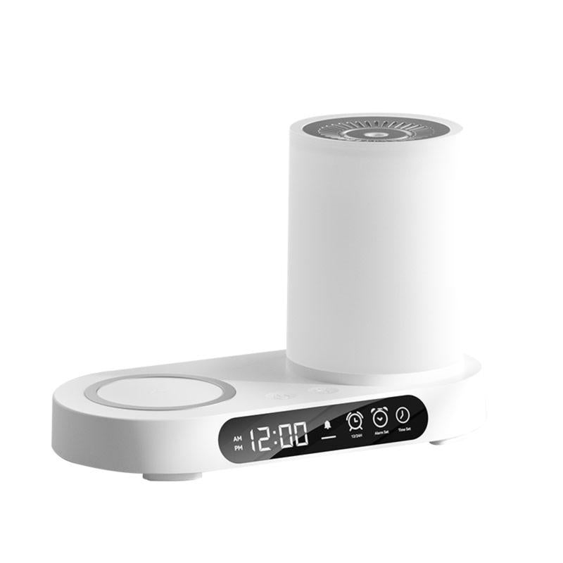 Multifunctional Aromatherapy Diffuser with Wireless Charging, Bluetooth Speaker, Humidifier, Night Light & Clock Features - Modern Design for Home Use