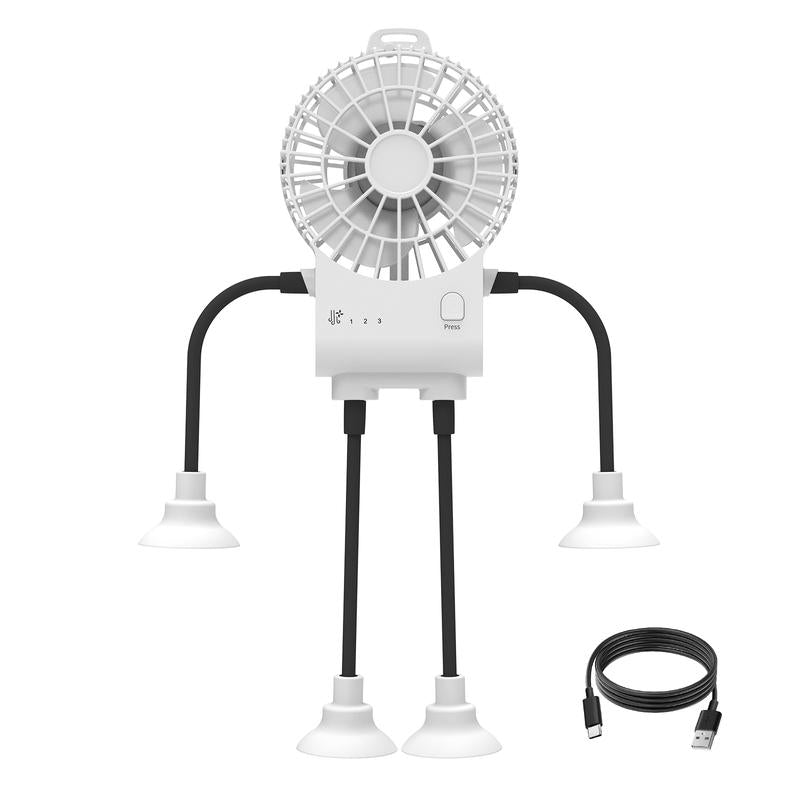 Type-C Adjustable Body Robot Mini Portable Fan with 3 Speed Settings, 2 Hour Usage Time Handheld Fan with Silicone Sucker, Small Fan Flexible Body, Gift for Mom, Suitable for Outdoor Traveling Work