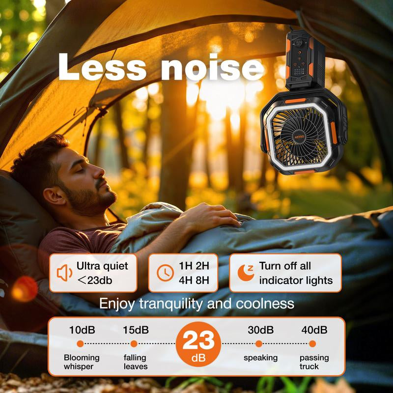 OGERY Camping Fan with Detachable Tripod, 20000Mah Rechargeable Fan with LED Lights & 270° Pivot,4 in 1 Cordless Camping Fan, Remote Control Shaking Head Desk Fan for Camping Tent Travel Bedroom Portable Motor
