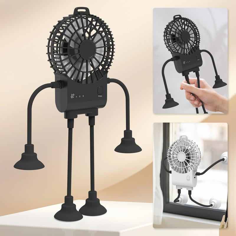 Type-C Adjustable Body Robot Mini Portable Fan with 3 Speed Settings, 2 Hour Usage Time Handheld Fan with Silicone Sucker, Small Fan Flexible Body, Gift for Mom, Suitable for Outdoor Traveling Work