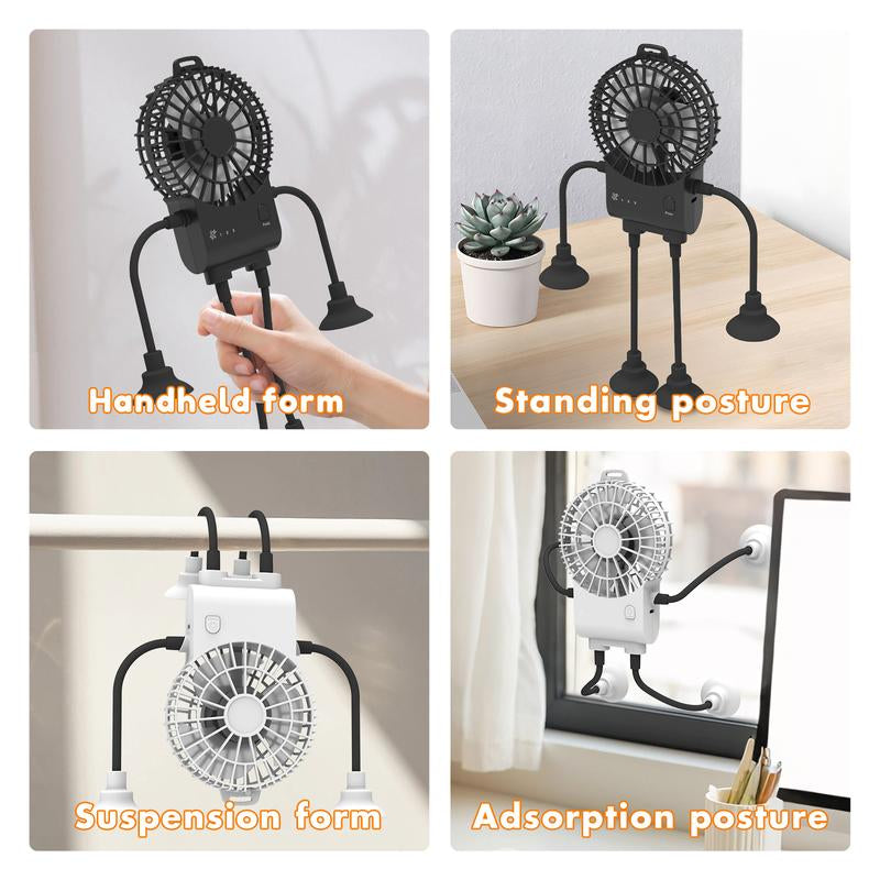 Type-C Adjustable Body Robot Mini Portable Fan with 3 Speed Settings, 2 Hour Usage Time Handheld Fan with Silicone Sucker, Small Fan Flexible Body, Gift for Mom, Suitable for Outdoor Traveling Work