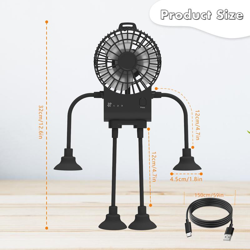 Type-C Adjustable Body Robot Mini Portable Fan with 3 Speed Settings, 2 Hour Usage Time Handheld Fan with Silicone Sucker, Small Fan Flexible Body, Gift for Mom, Suitable for Outdoor Traveling Work