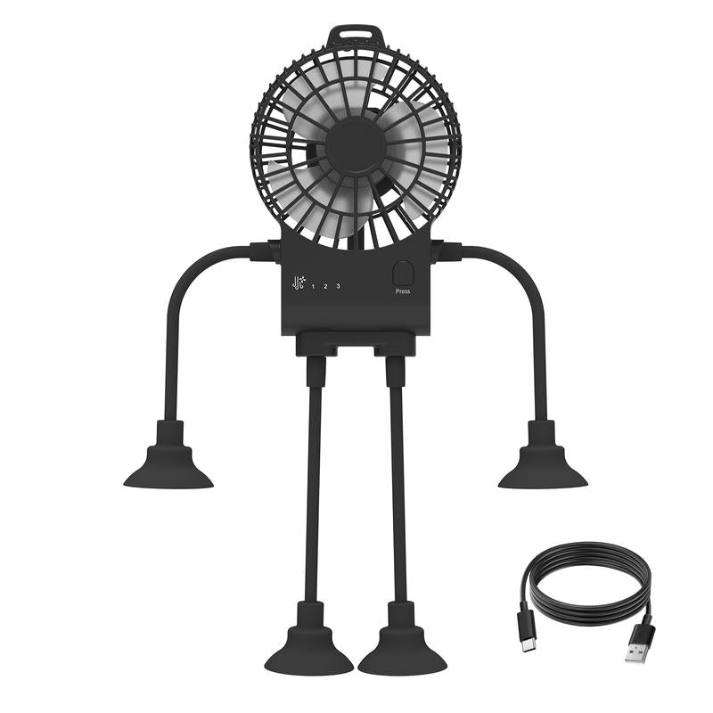 Type-C Adjustable Body Robot Mini Portable Fan with 3 Speed Settings, 2 Hour Usage Time Handheld Fan with Silicone Sucker, Small Fan Flexible Body, Gift for Mom, Suitable for Outdoor Traveling Work