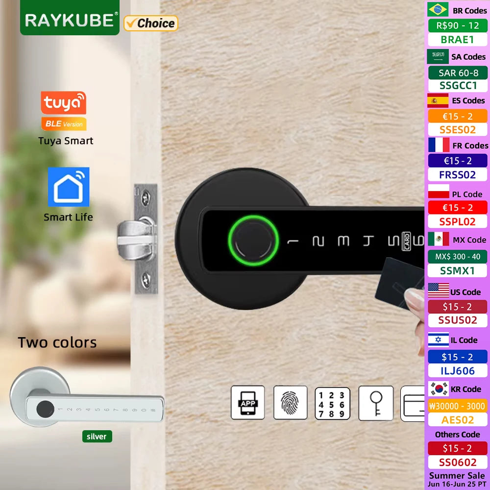 RMAJ™ Smart Fingerprint Lock – 5-in-1 Keyless Entry | Tuya App Control, Card, Keypad & Print Unlock