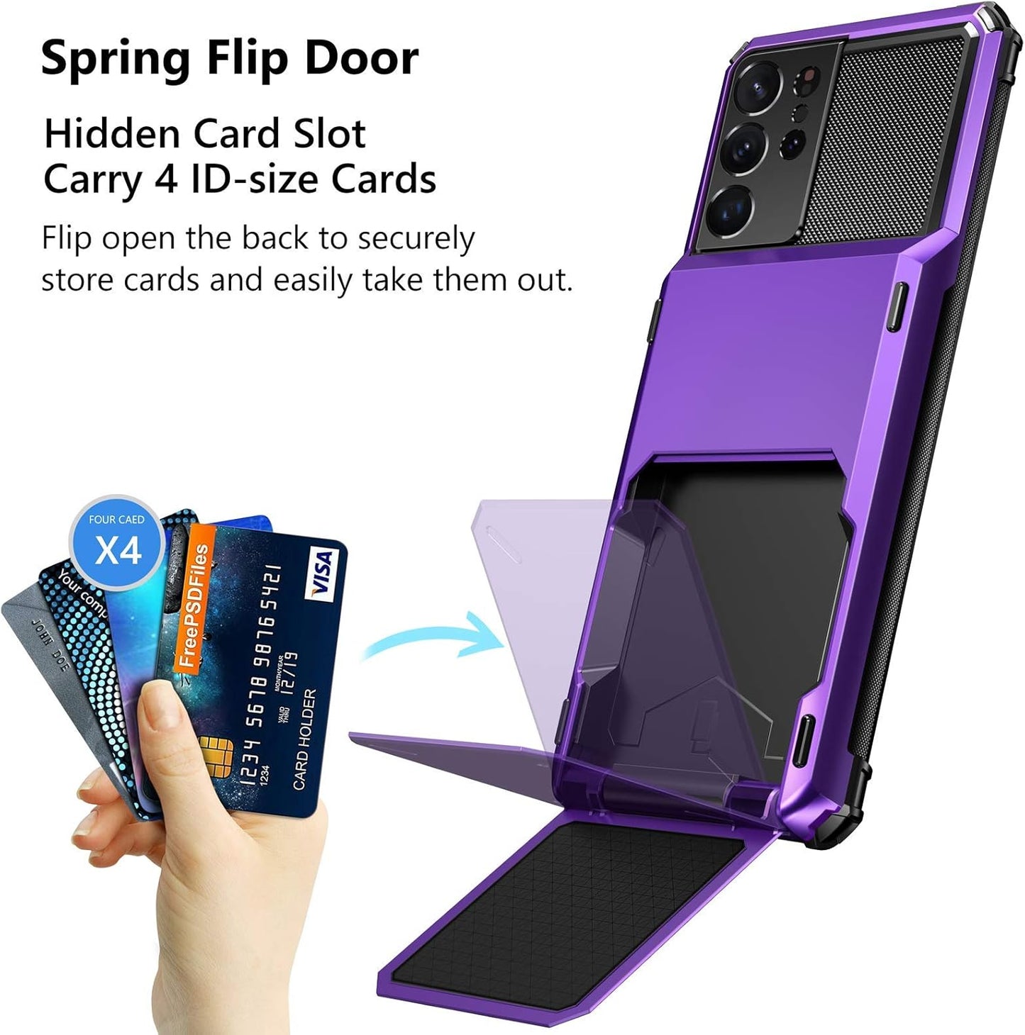 Samsung Galaxy S21 Ultra Shockproof Purple Wallet Case - Stylish and Functional Card Holder