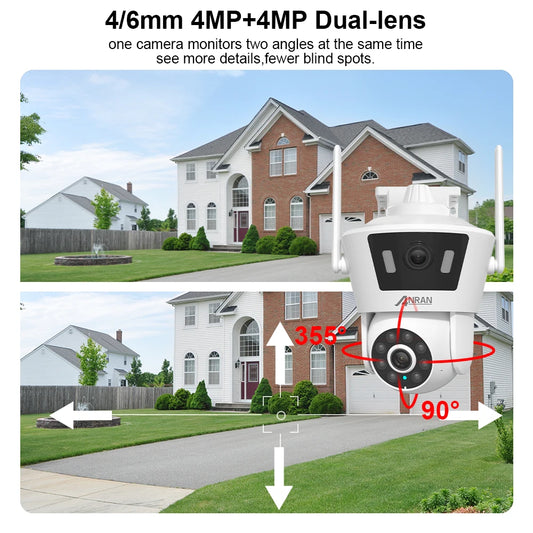 Dual Lens Wifi Camera 4MP+4MP Security Camera Dual Live View Home Protection Color Night Vision Two Way Audio PIR Detection