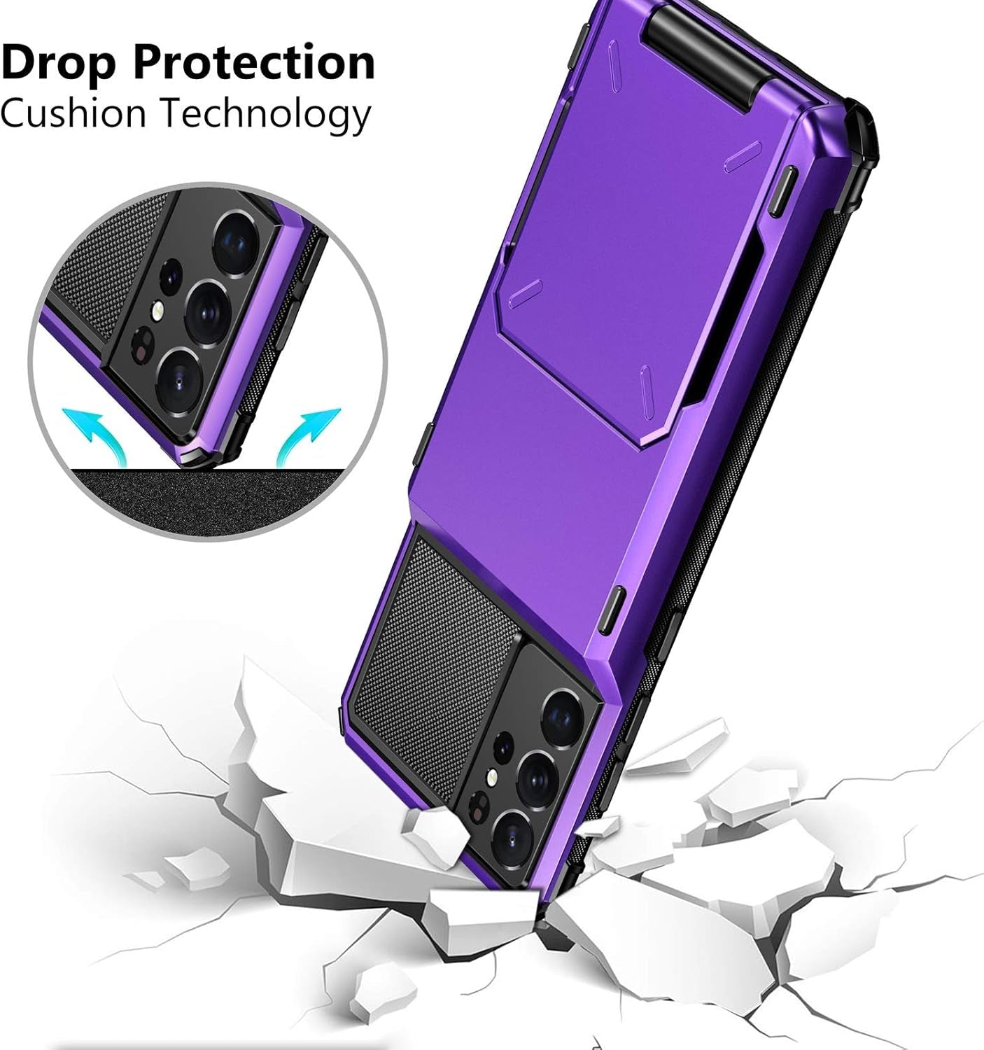 Samsung Galaxy S21 Ultra Shockproof Purple Wallet Case - Stylish and Functional Card Holder