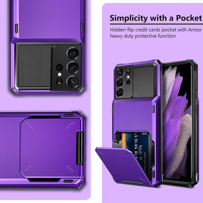 Samsung Galaxy S21 Ultra Shockproof Purple Wallet Case - Stylish and Functional Card Holder