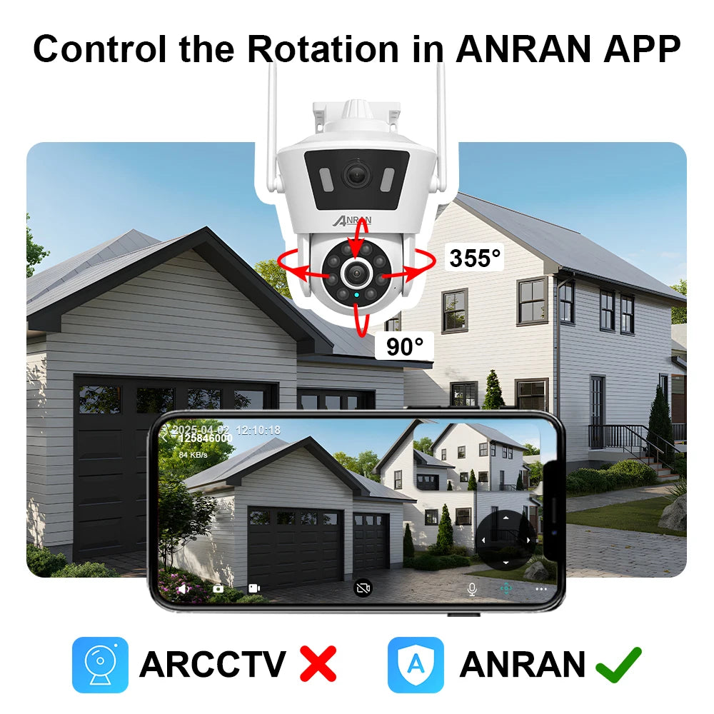 Dual Lens Wifi Camera 4MP+4MP Security Camera Dual Live View Home Protection Color Night Vision Two Way Audio PIR Detection